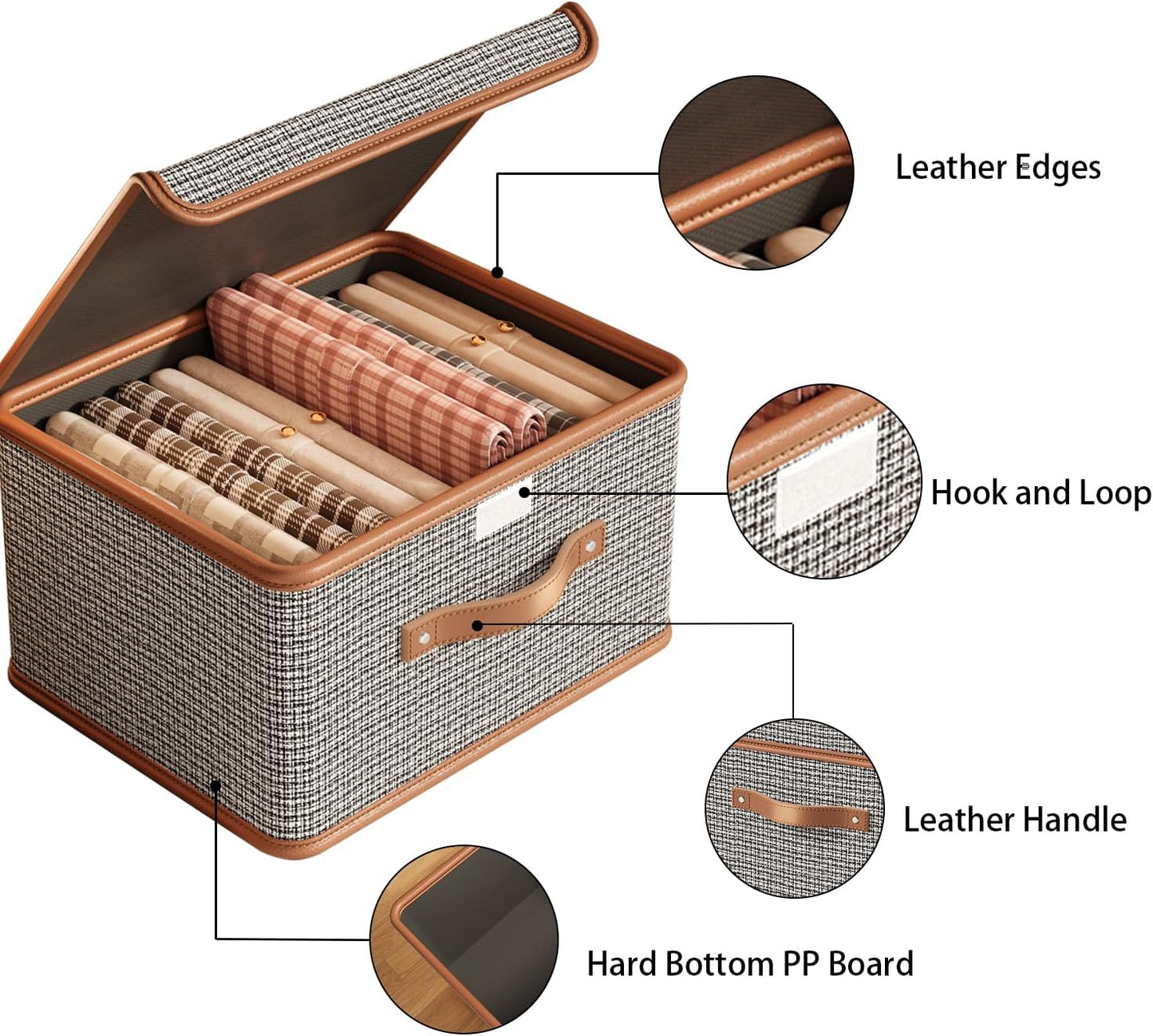 Tuza 4 Pack Storage Bins with Lids, Collapsible Closet Organizer Container, Fabric Organizer Box with Handles, Decorative Storage Boxes with Lids for Organizing Clothes, Sheet, Light Grey, Extra Large