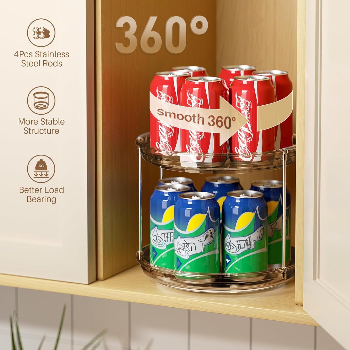 LAMU 2 Pack 2 Tier Lazy Susan Turntable Organizer 9.25'' Rotating Spice Rack Organization for Cabinet, Kitchen, Pantry, Countertop, Bathroom, Vanity, Medicine Cabinet Organizer, Amber