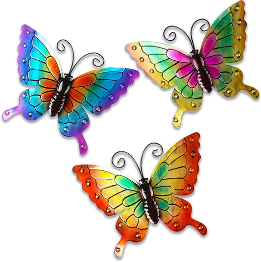 MACLARONX 3Pcs Metal Butterfly Wall Decor,11" Large Outdoor Fence Yard Art Butterflies 3D Garden Hanging Decorations Home Balcony Patio Room Indoor
