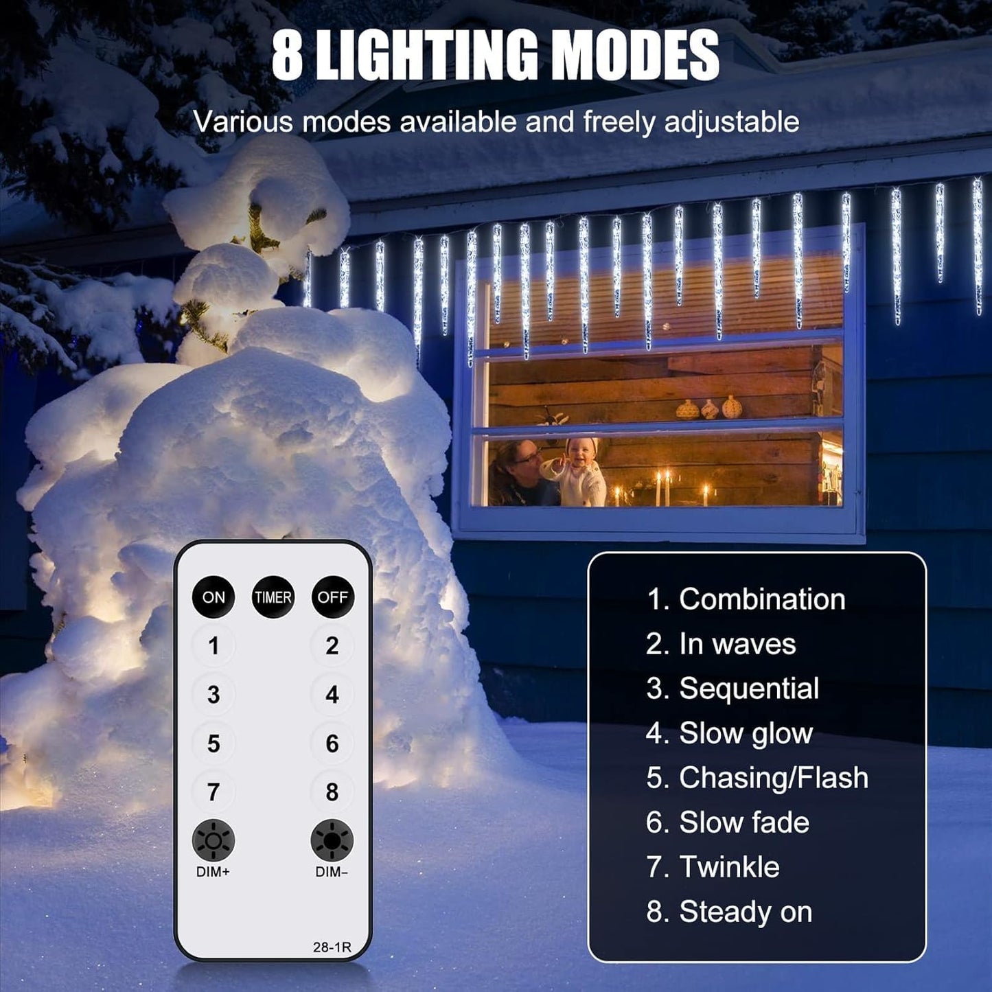 Icicle Lights Outdoor with Remote, 20ft 20 Tubes 100 LED Ice Shape String Lights, Connectable Hanging Christmas Decoration Lights for Tree Patio Roof Holiday Decor, Warm White