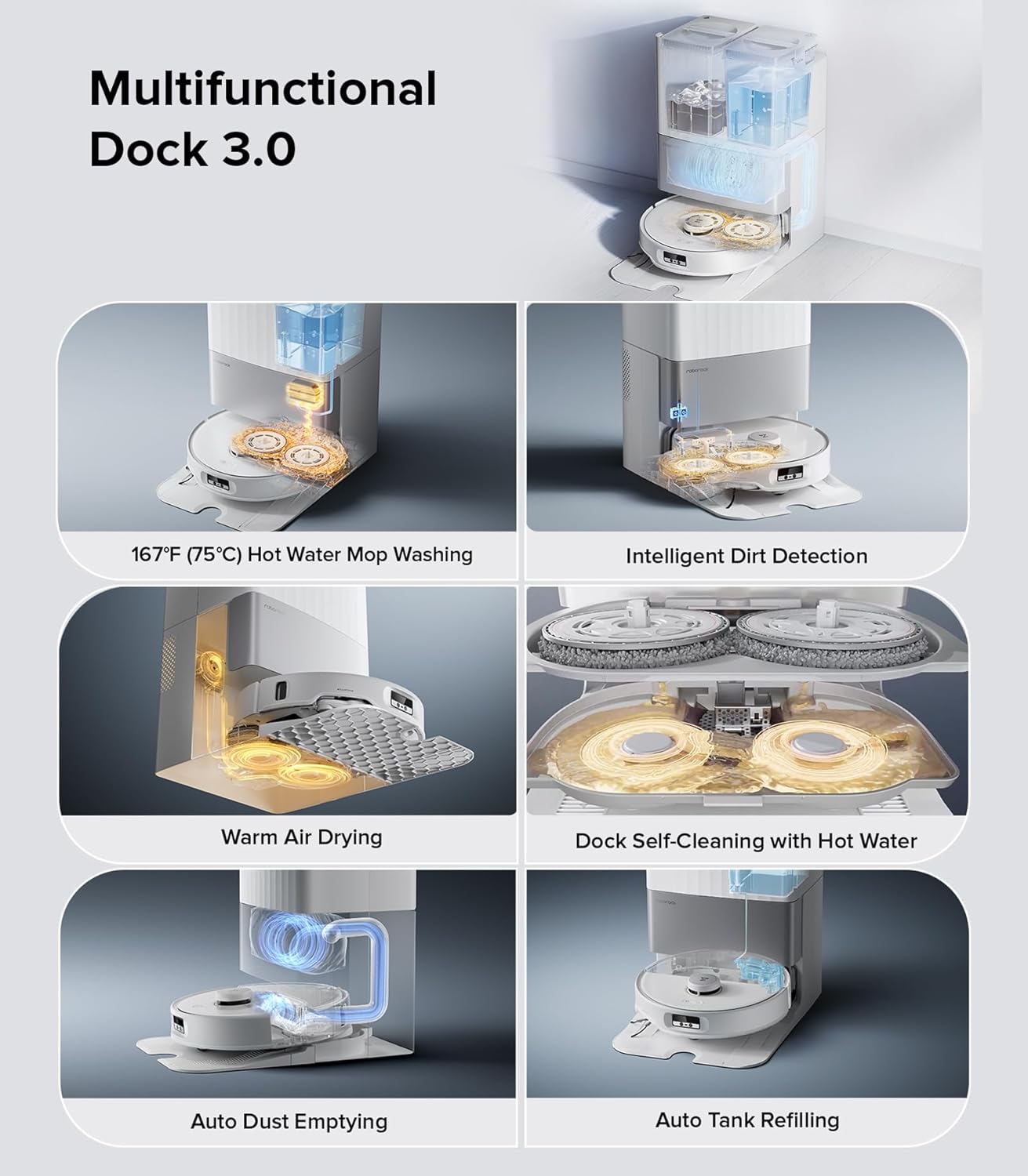 roborock Qrevo Edge Robot Vacuum and Mop, 18,500Pa Suction, Zero-Tangling, AdaptiLift Chassis, Al Obstacle Recognition, Hot Water Mop Washing & Dock Self Cleaning, Corner to Edge Deep Cleaning