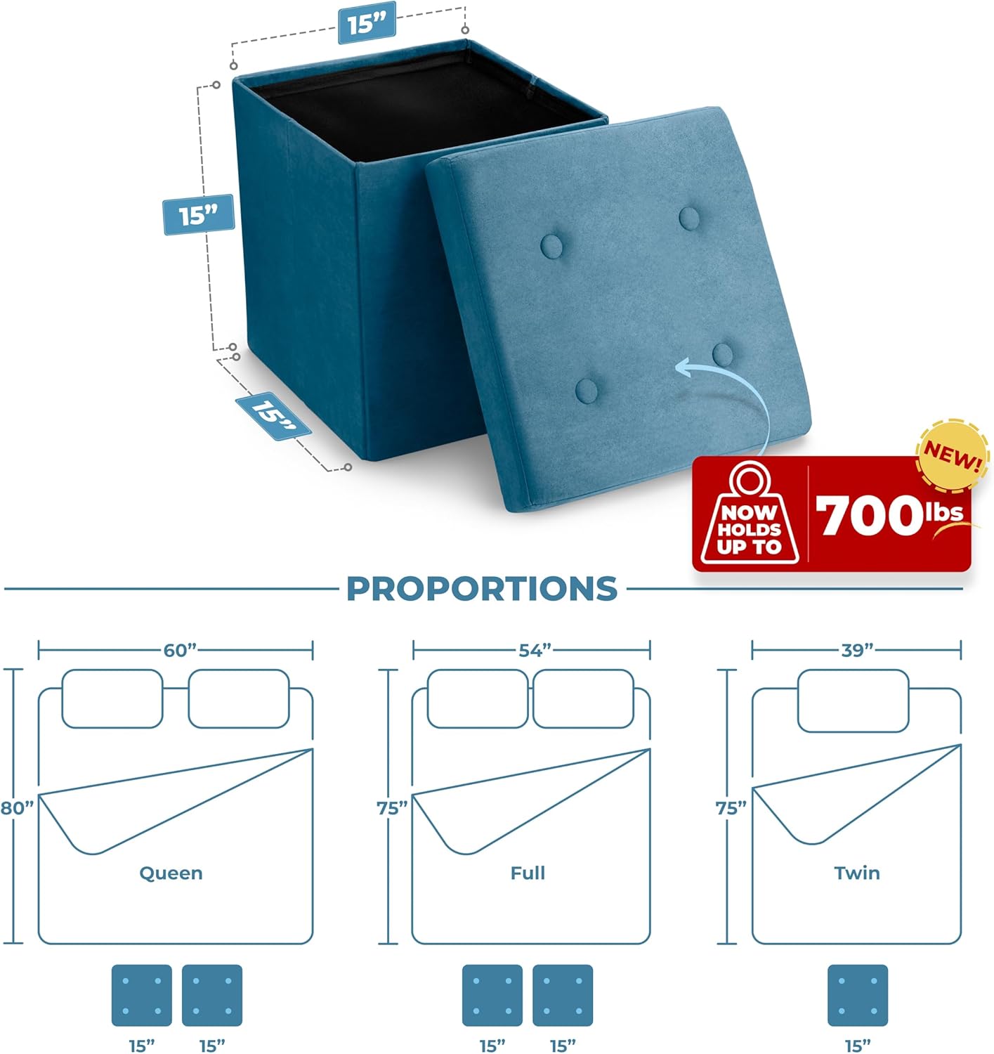 Sorbus Folding Ottoman - Foot Rest Cube, Bedroom Bench, Coffee Table, Shoe Storage, Foot Stool, Pouf - Teal Blue Suede Velvet