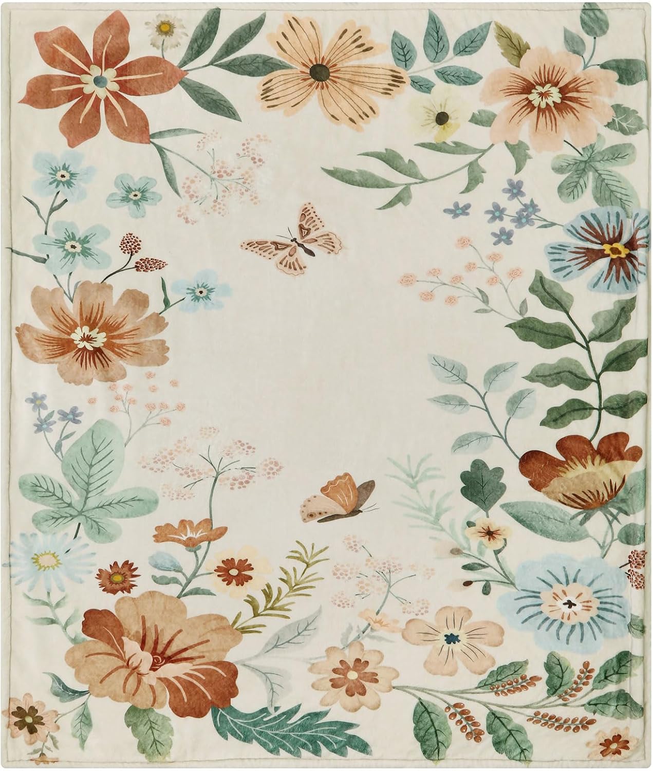 Lahome Floral Beige Soft Throw Blanket for Bed，Spring Botanical Aesthetic Blankets for Women Cute, Thick Warm Cozy Throws for Girls Sofa Chair Home Decor, Beige 50''x60''