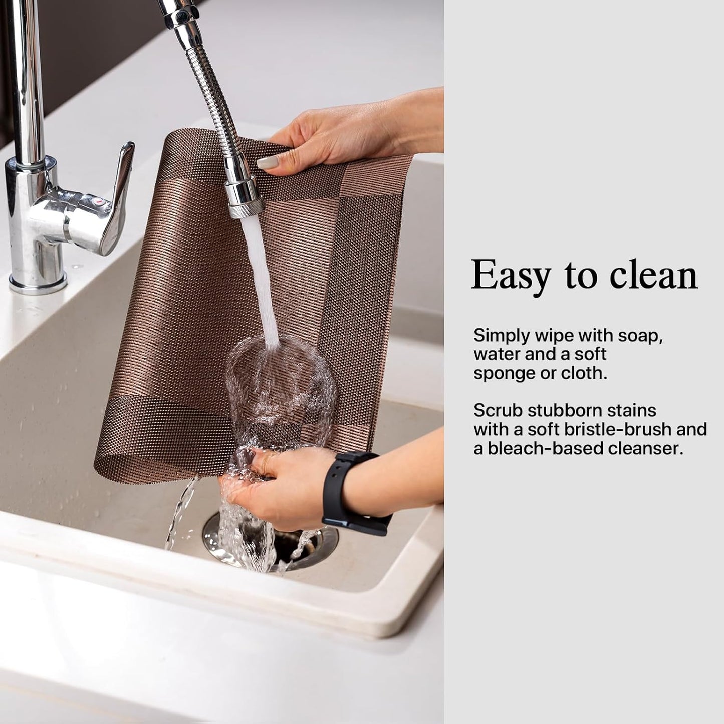 Placemats Set of 6 - Easy Clean Woven Vinyl Placemats for Dining Table, Indoor/Outdoor Place Mats, Washable PVC Table Mats（Brown Cube）