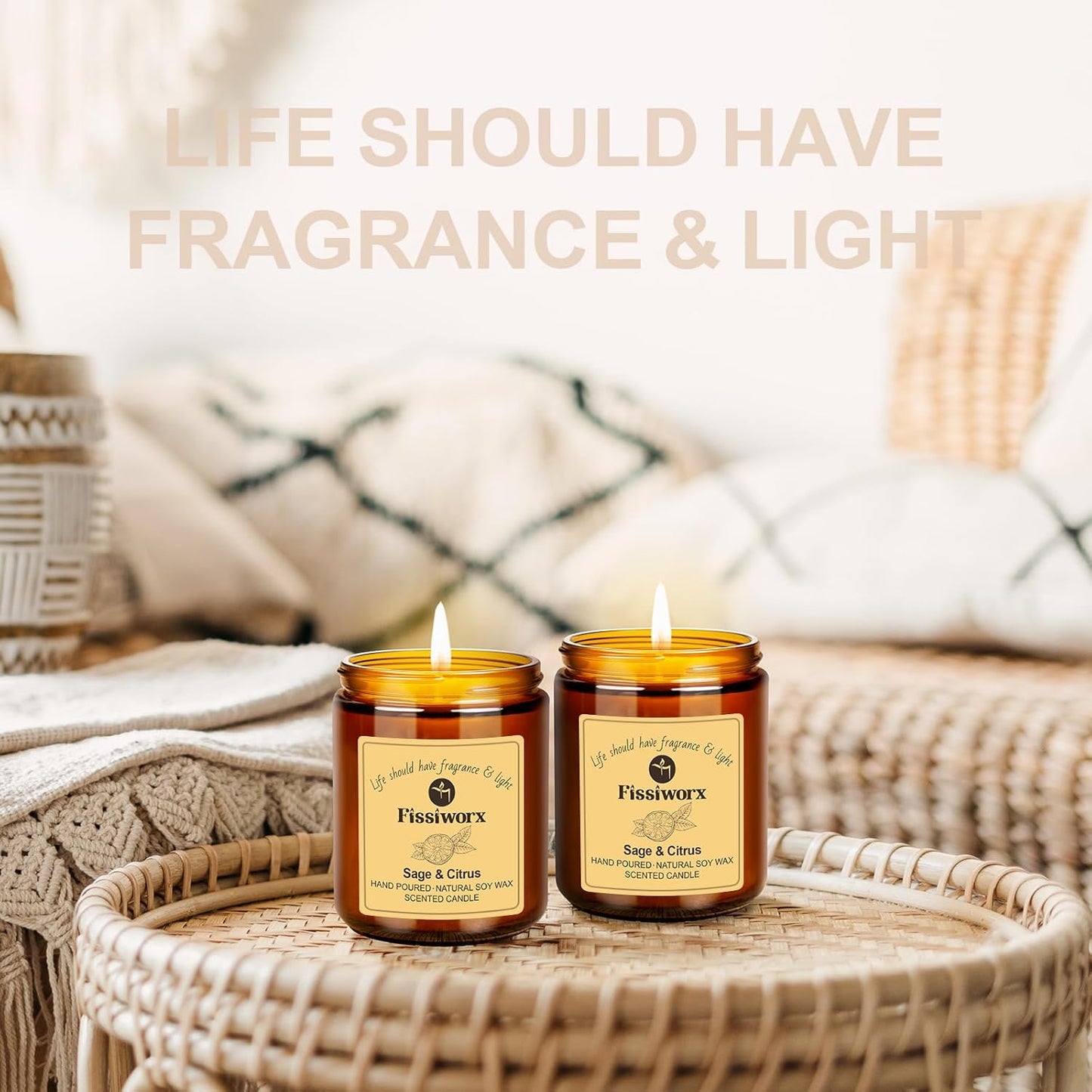 Sage & Citrus Scented Candle Set 2 Pack – Natural Soy Wax Hand-Poured – 60 Hour Long Lasting Burn – Relax and Relieve Stress – Premium Aromatherapy Candle for Home Decor, Gifts