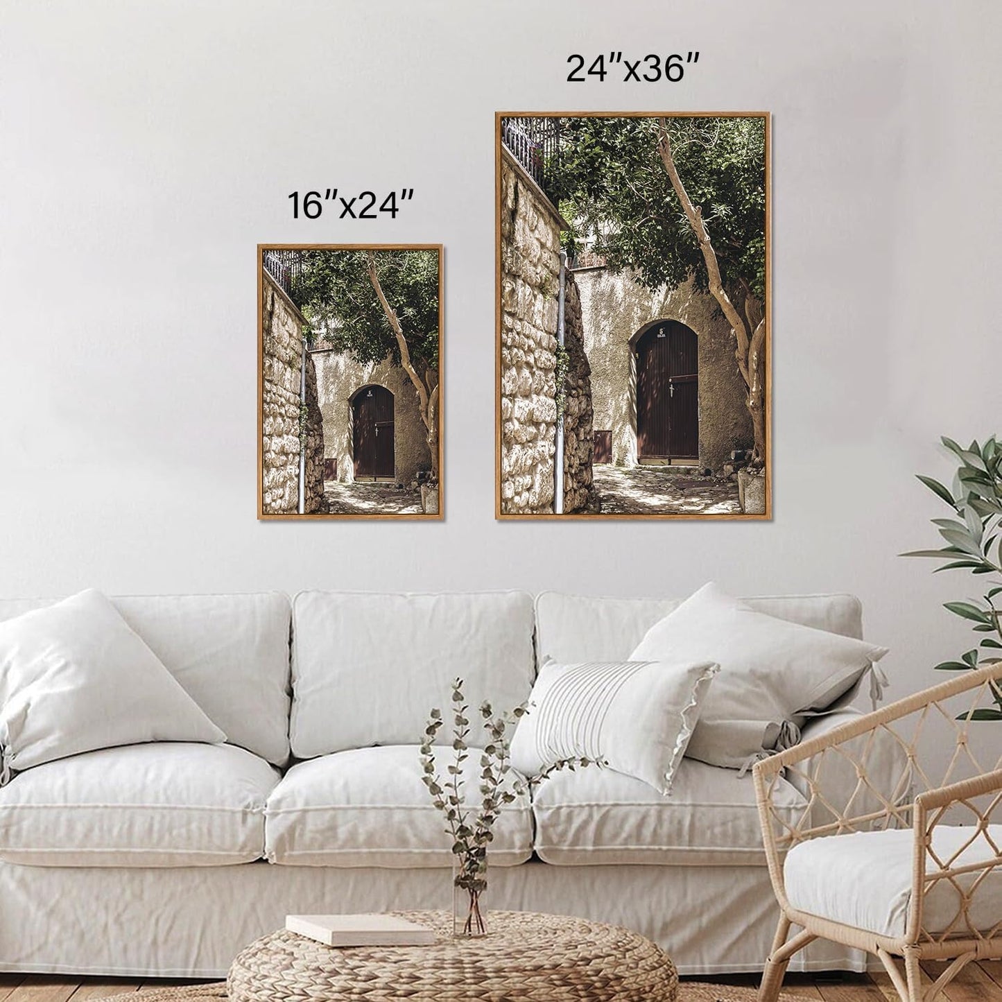 SIGNINART Large Vintage Italy City Landscape Framed Canvas Wall Art Set, Rustic Olive Green Tree Wall Decor, Modern Minimalist French Farmhouse Art Print for Living Room,Bedroom,Office 24"x36"x3