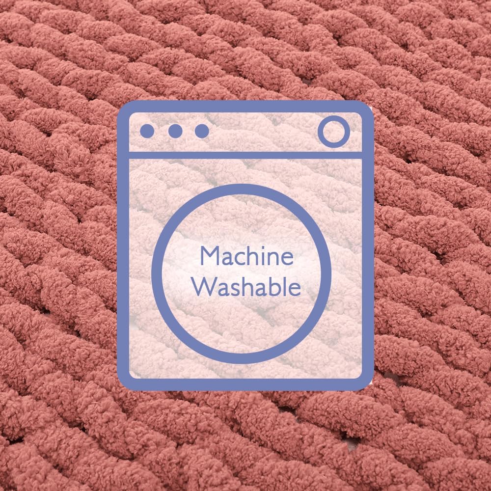 Bigacogo Chunky Knit Throw Blanket for Couch, 40x60 inches, 100% Hand Knitted with Thick Jumbo Chenille Yarn, Cozy Soft Large Rope Knot Cable Crochet Blankets for Sofa Bed Living Room, Antique Red