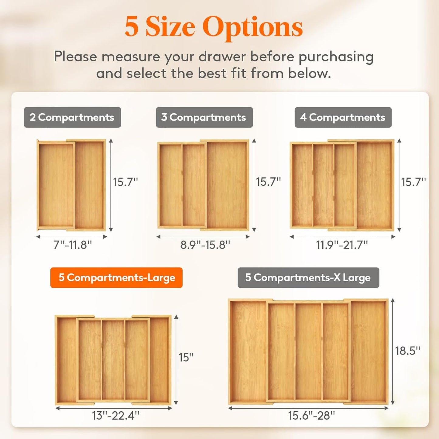 Lifewit Utensil Organizer for Kitchen Drawer, Expandable Cooking Utensil Tray, Bamboo Cutlery Silverware Flatware Holder, Adjustable Spatula Tools and Gadgets Storage Divider, Large, White