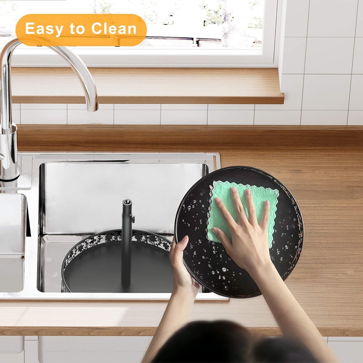 Two Tier Lazy Susan Organizer Turntable Height Adjustable, 2 Tier Lazy Susan 12 Inch Metal Easy Assembly, Spice Rack Organizer Rotating for Cabinet Dining Table Top Kitchen Countertop Black