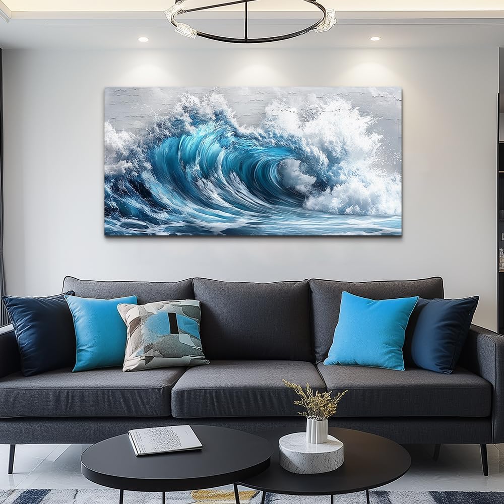 ZUITINGHUA Large Wall Decor For Living Room Canvas Wall Art For Office Modern Wall Decorations For Bedroom Ocean Waves Landscape Painting Black And White Pictures Artwork Room Home Decor 24x48 In