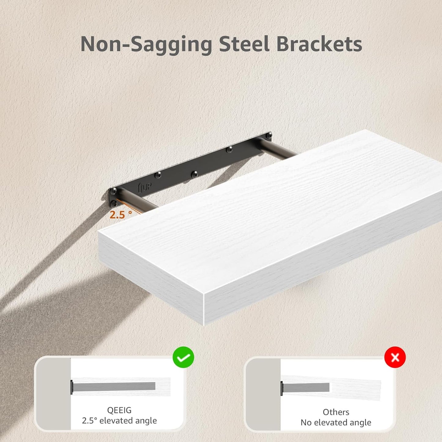 QEEIG Floating Shelf for Wall Bathroom Shelves Bedroom Kitchen Living Room Farmhouse Small Book Shelf 16 inch Set of 1, White (015-W1)