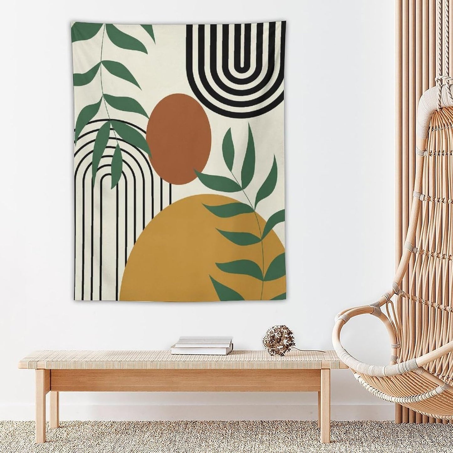 ICMOLYYENLO Boho Plant Aesthetic Tapestry, Abstract Medieval Arch Sun Home Aesthetic Wall Hanging For Bedroom Living Room Dormitory Tapestry 60x80 Inches