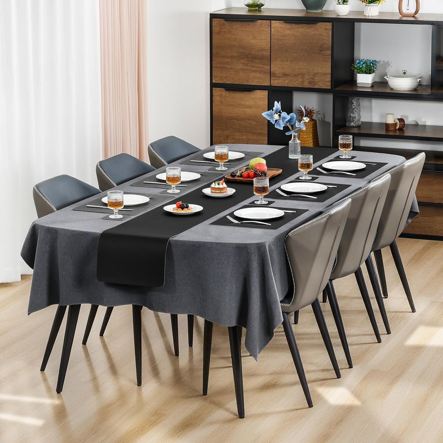 Myir JUN Placemats Dual Sided, Faux Leather Place Mats Set of 6 Indoor Placemats for Dining Table Outdoor Placemats Manteles Individuales Square Non-Slip Washable Table Mats (Gray Black, Set of 6)