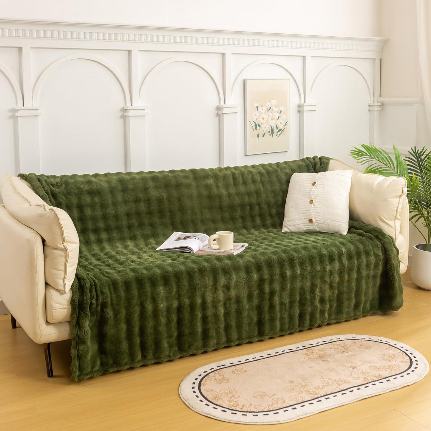 YUSOKI Luxury 3D Bubble Throw Blanket 2lb,All Ages,Home Decoration, (Olive Green,50 * 60inches)