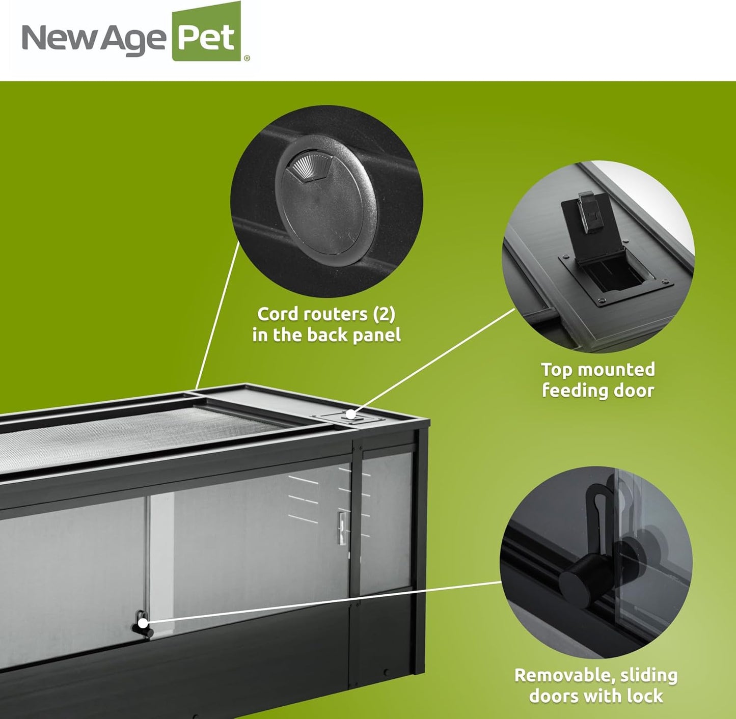 New Age Pet ECOFLEX 60 in Mojave Reptile Lounge in Espresso Black, Durable Wood Plastic Composite Habitat with Vented Side Panels, Removable Sliding Glass Doors, and Mesh Screen Top for Lamp Setup,