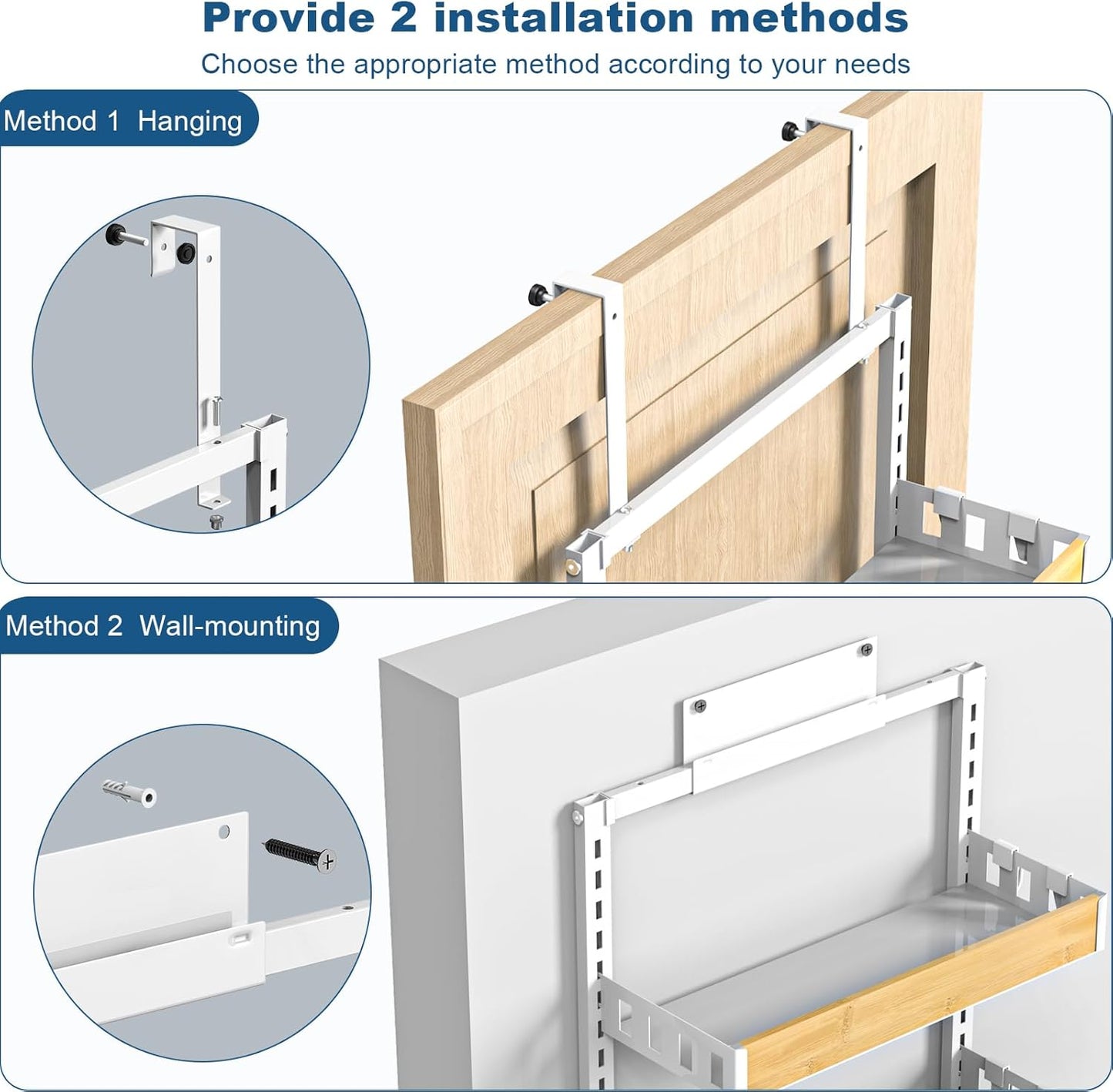 bukfen Over the Door Pantry Organizer 8-Tier Adjustable Basket Kitchen Pantry Door Organization and Storage, 2 in 1 Wall Mount or Hanging Heavy-Duty Metal Hanging Kitchen Spice Rack
