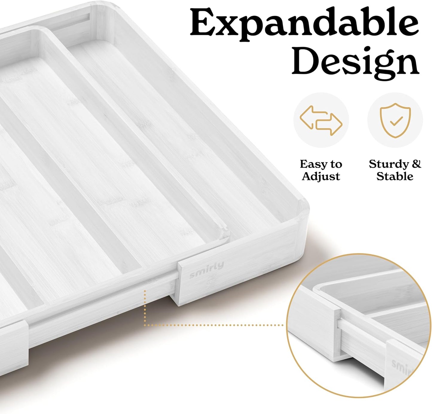 SMIRLY Silverware Drawer Organizer – Bamboo Kitchen Drawer Organizer, Adjustable Utensil Holder and Cutlery Tray, Drawer Dividers for Flatware and Kitchen Utensils