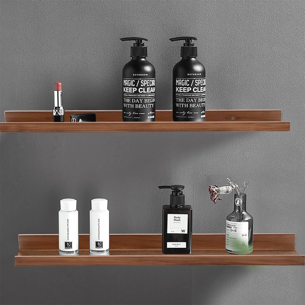 AZSKY Floating Shelves for Wall Bookshelf Wall Mount Light Walnut Picture Ledge Shelf 36 Inch Photo Picture Frames Display and Storage Shelves a Set of 2 for Bedroom Living Room Bathroom Kitchen