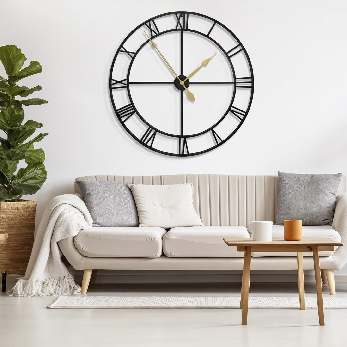 LEIKE 40 Inch Extra Large Modern Wall Clock, Oversize Rustic Round Nearly Silent Battery Operated, Black Metal Roman Numerals Wall Clocks for Living Room, Bedroom, Entrance Home Decor