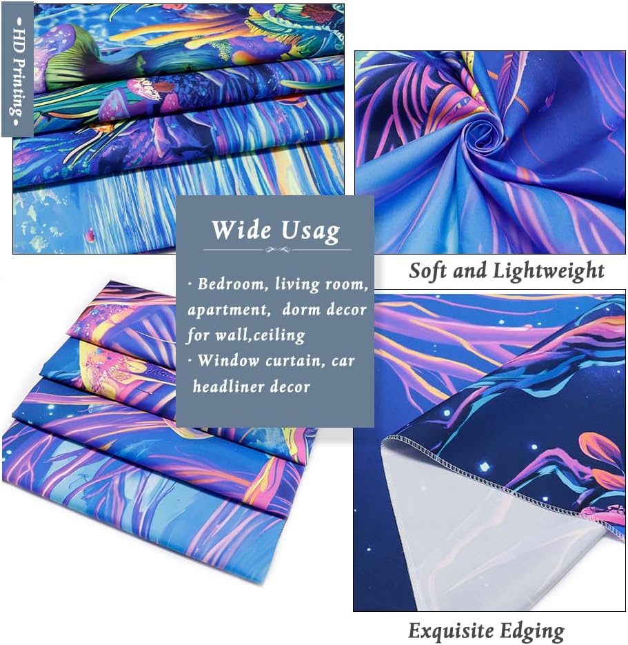 Yuiqear Blacklight Forest Tapestry UV Reactive Mushroom Tapestries Fantasy Landscape Wall Decor Aesthetic Plant Floral Tapestry Wall Hanging for Bedroom