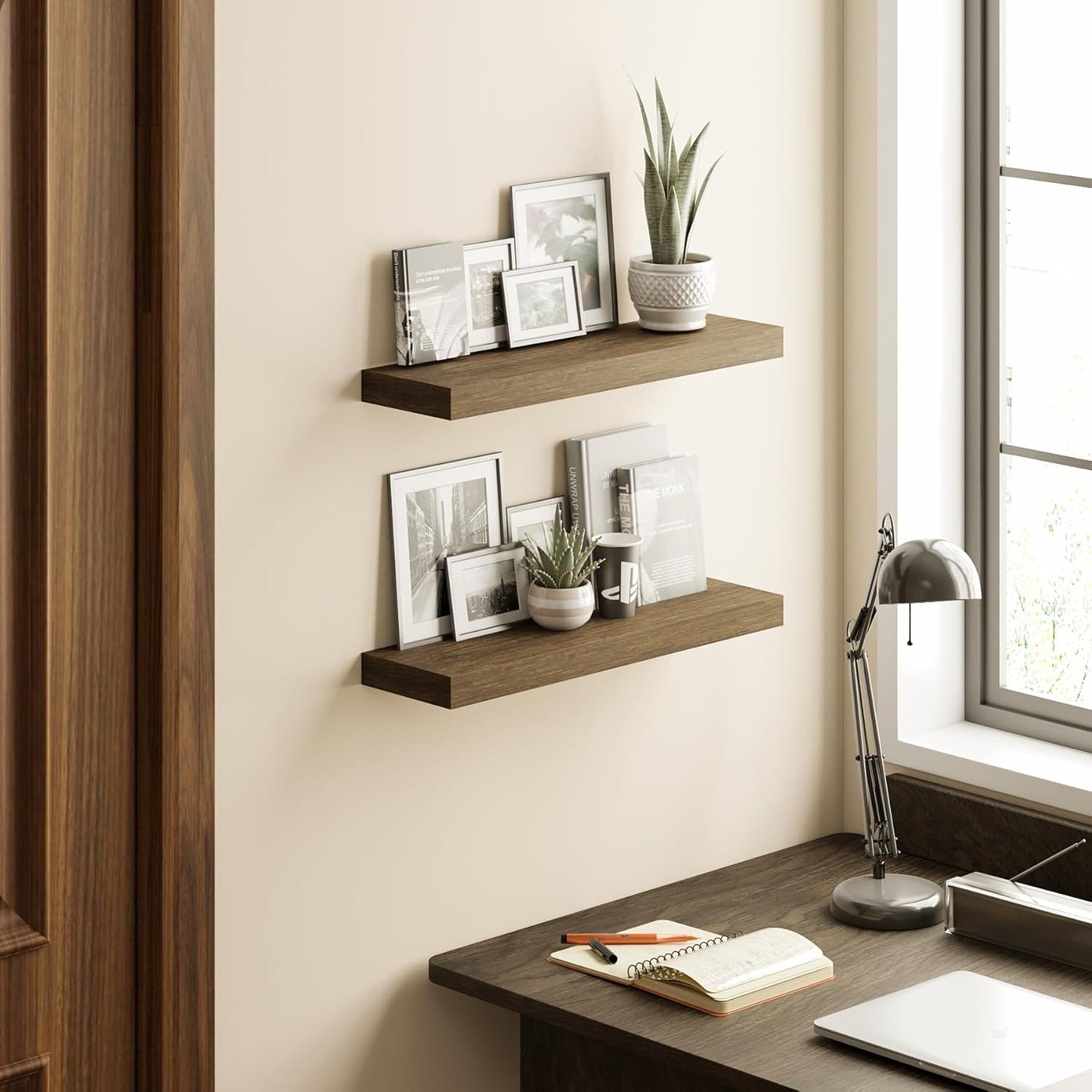 BAMEOS Floating Shelf, 24x6 Wall Shelf,Decor Wall Mounted Shelves,Hanging Shelf Set for Bathroom Kitchen Living,Kitchen,Room Bedroom Storage