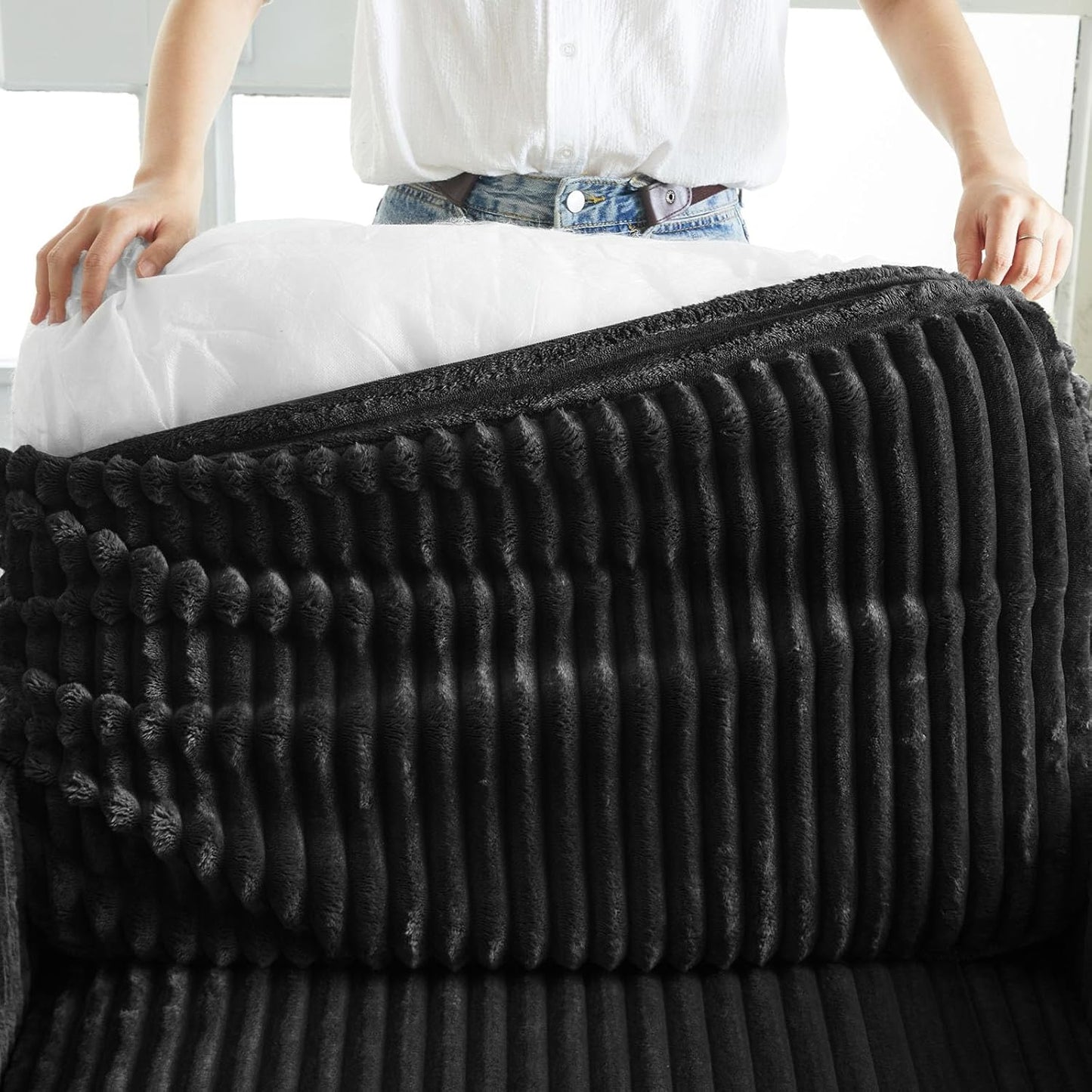 Belffin Modular Sectional Sofa with Storage Ottoman, Oversized Cloud Couch Sectional with Extra Deep Seat, Convertible Upholstered U Shaped Sectional Couches for Living Room, Plush Corduroy Black