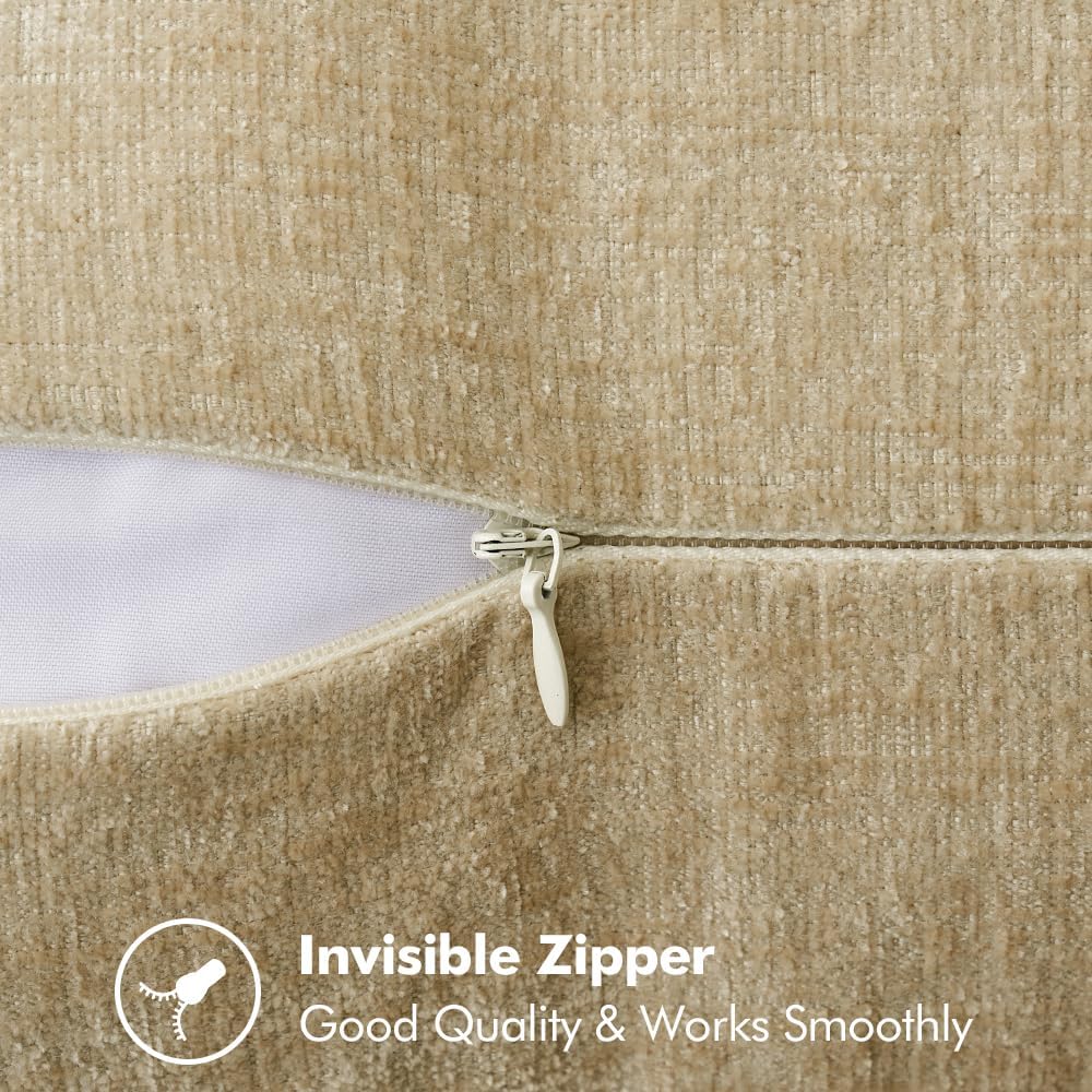 MIULEE Pack of 2 Couch Throw Pillow Covers 18x18 Inch Beige Farmhouse Decorative Pillow Covers with Stitched Edge Soft Chenille Solid Dyed Spring Pillow Covers for Sofa Bed Living Room