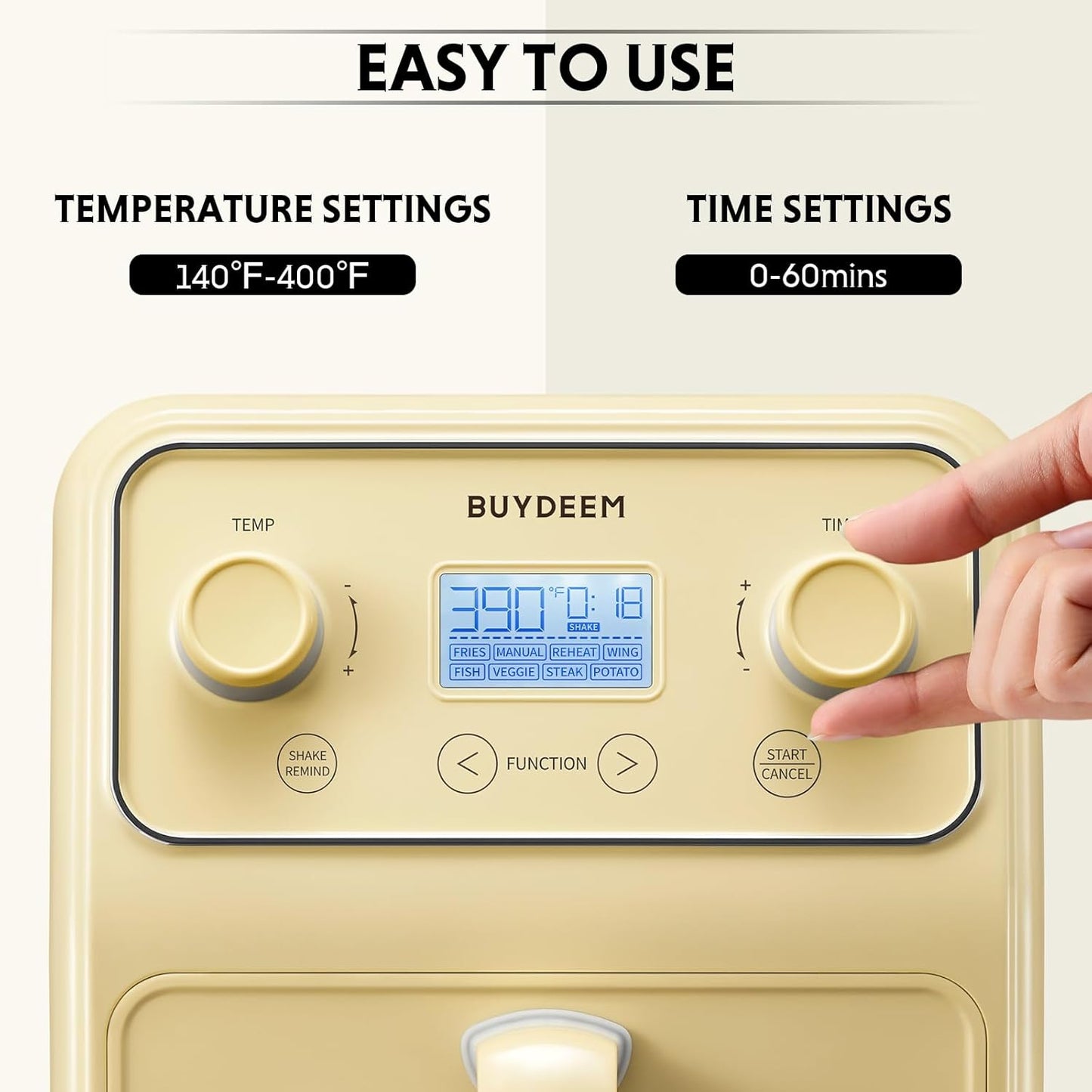 BUYDEEM F51 8-in-1 Air Fryer 4.2QT, Retro Countertop Airfryer Oven with Visible Window, Shake Reminder, One-touch Control with LCD Display, Mellow Yellow