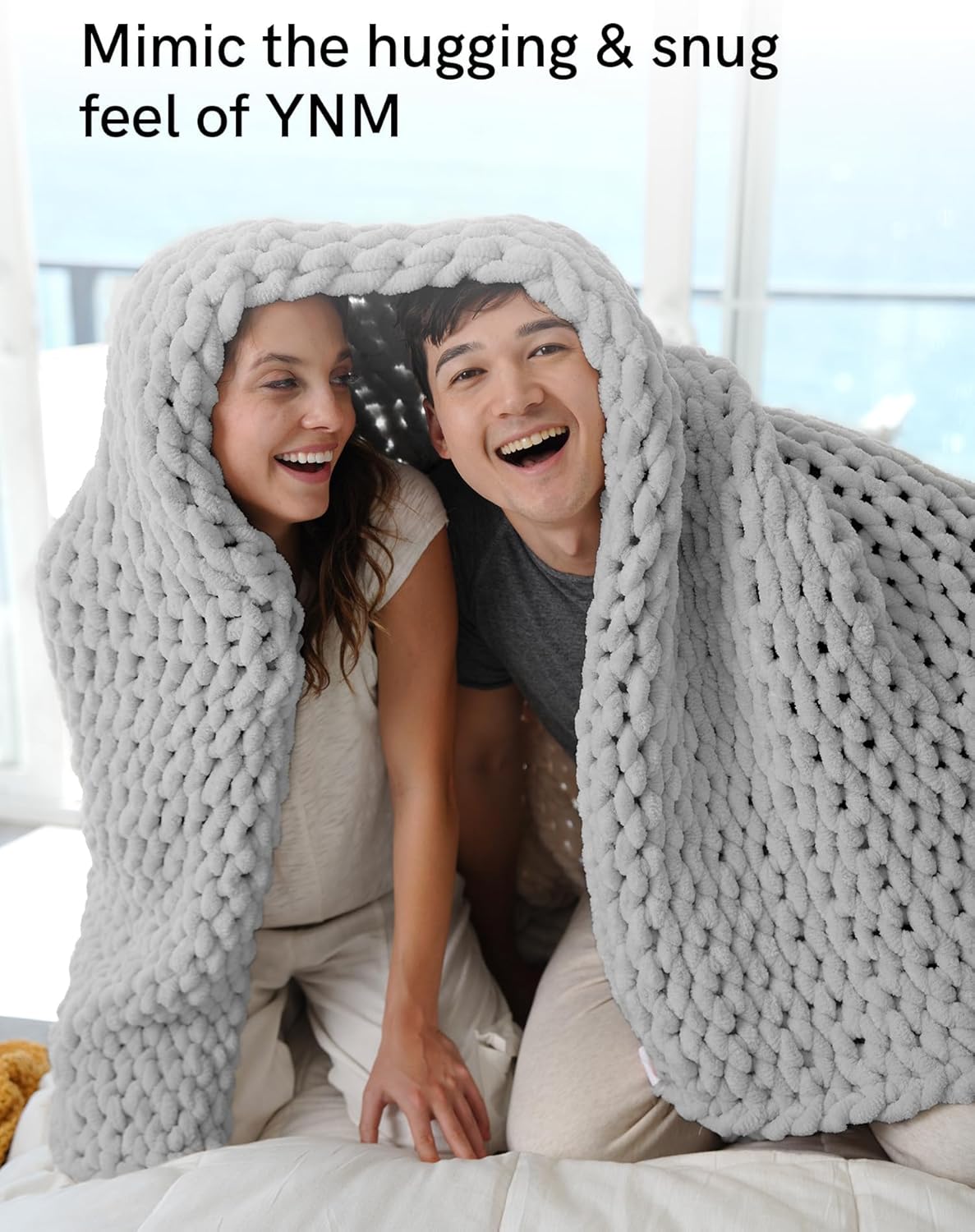 YnM Chunky Throw Blanket, Hand Knitted with Chenille Yarn, Skin Friendly, Ventilated and Breathable, Machine Washable, Home Décor Piece for Couch, Sofa and Bed (Glacier Grey, 40x50 Inch)