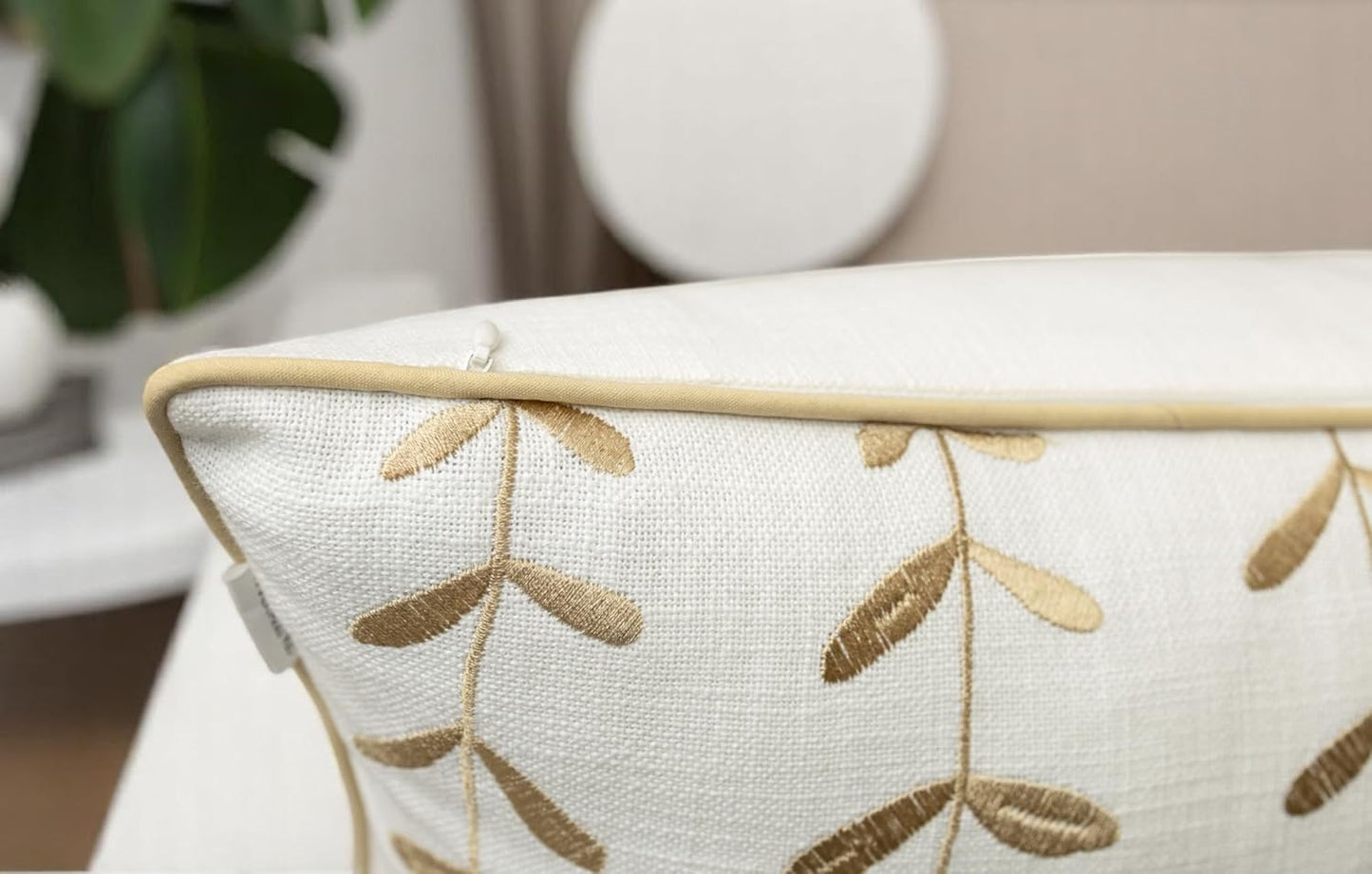 VAGMINE Embroidered Lollipop Pillow Cover - 18x18 Inches Square - 100% Cotton Ivory Decorative Cushion Cover - Sophisticated Embroidery - Neutral Aesthetic for Sofa, Couch, Bed, Living Room