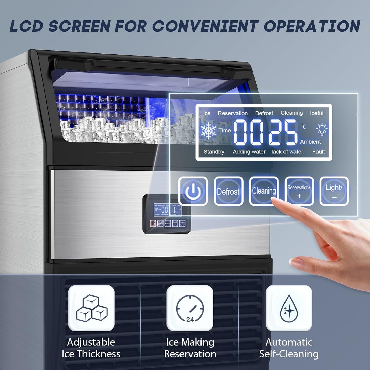 Commercial Ice Maker Machine 300LBS/24H with 75LBS Storage Bin, Stainless Steel Undercounter/Freestanding Ice Maker Machine for Home Bar Outdoor, 108PCS Ice Cubes Ice Machine, Self Cleaning