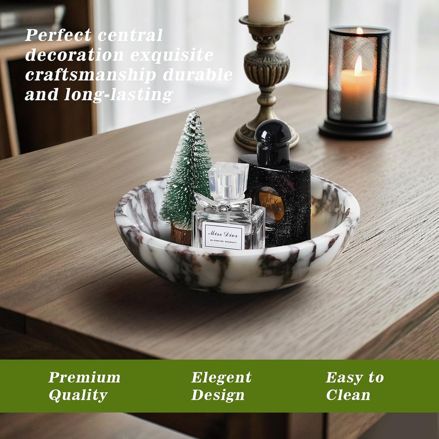 Decorative Bowl for Home Decor – Marble Fruit Bowl, Key Holder Tray with Marble Finish, Entryway Table Organizer, Kitchen Countertop & Coffee Table Centerpiece