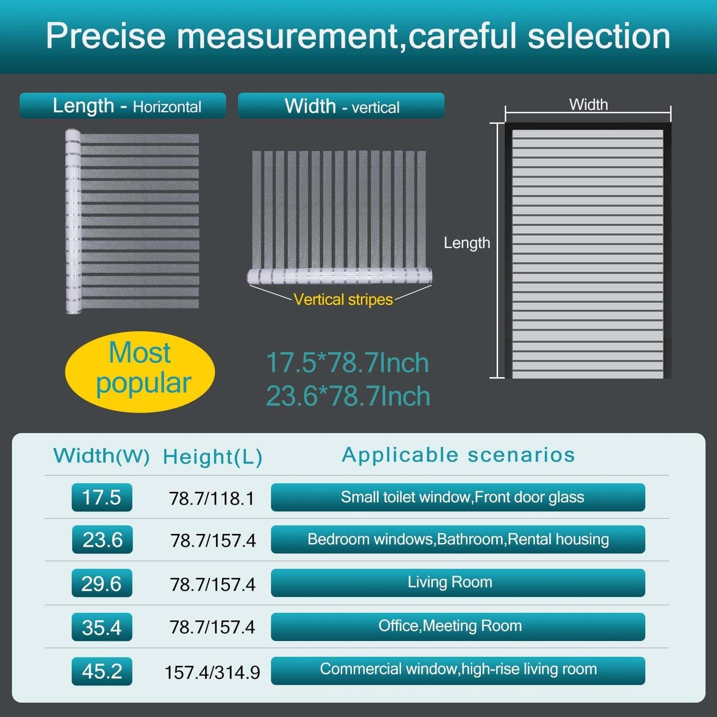 Window Privacy Film, Stripe Window, Film Static Cling, Anti UV, Heat Control, Ideal for Home Shower Office Glass Door (Stripes Pattern, 17.5X78.7Inch)