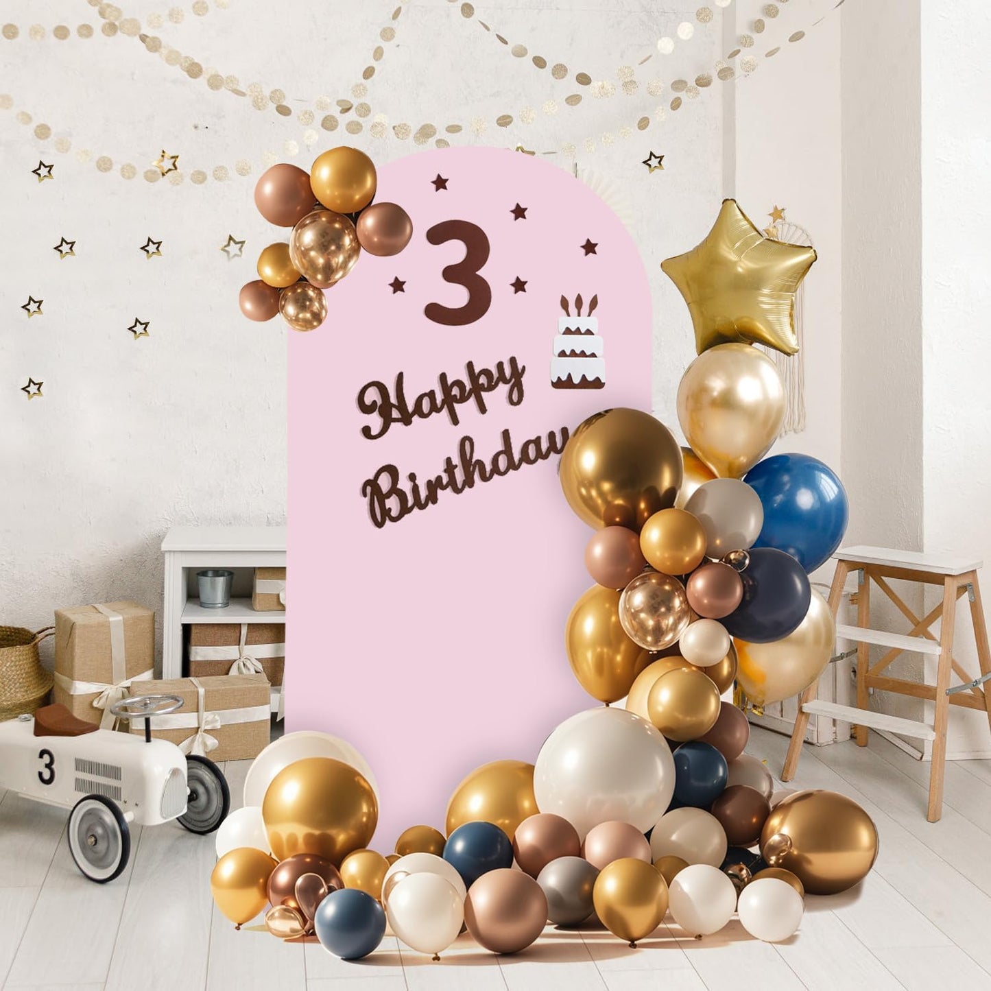 Arch Backdrop Stand and Cover Set, 2 Metal Balloon Arch Backdrop 7.2ft 6ft, Gold Arched Stand Frame for Wedding, Parties,Birthday, Backdrop Decorations (Pale Pink,7.2ft+6ft)