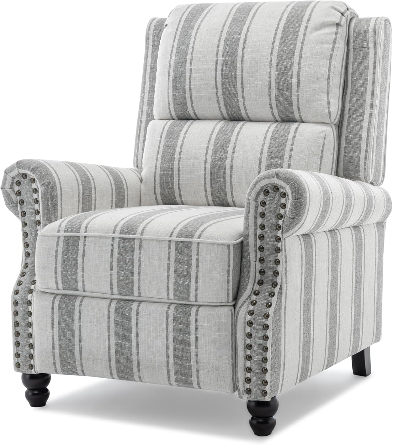 UIXE Pushback Recliner Chair Push Back Accent Chair, Fabric Overstuffed Armchair for Living Room, Rivet Trim Club Chair Home Theater Single Sofa Bedroom Reading Seat - Stripe Gray