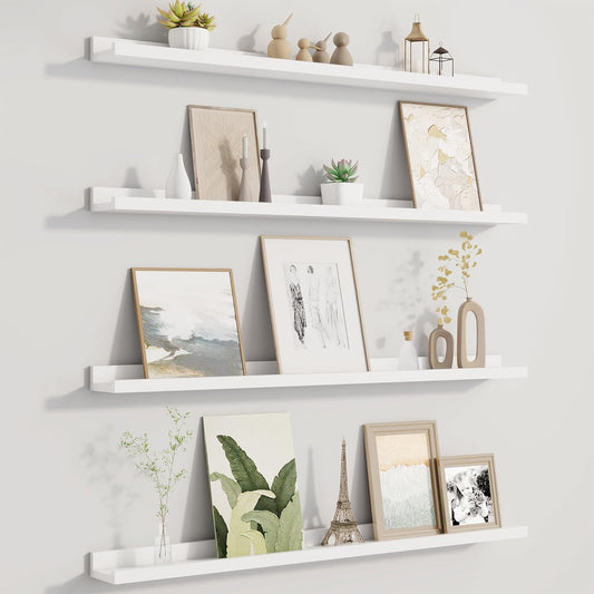 Picture Ledge Shelf for Wall, Floating Shelves Set of 4, 36 Inch Long Nursery Book Shelves for Toys Storage, Kids Bookshelf Wall Mounted for Books Photo Frames, White