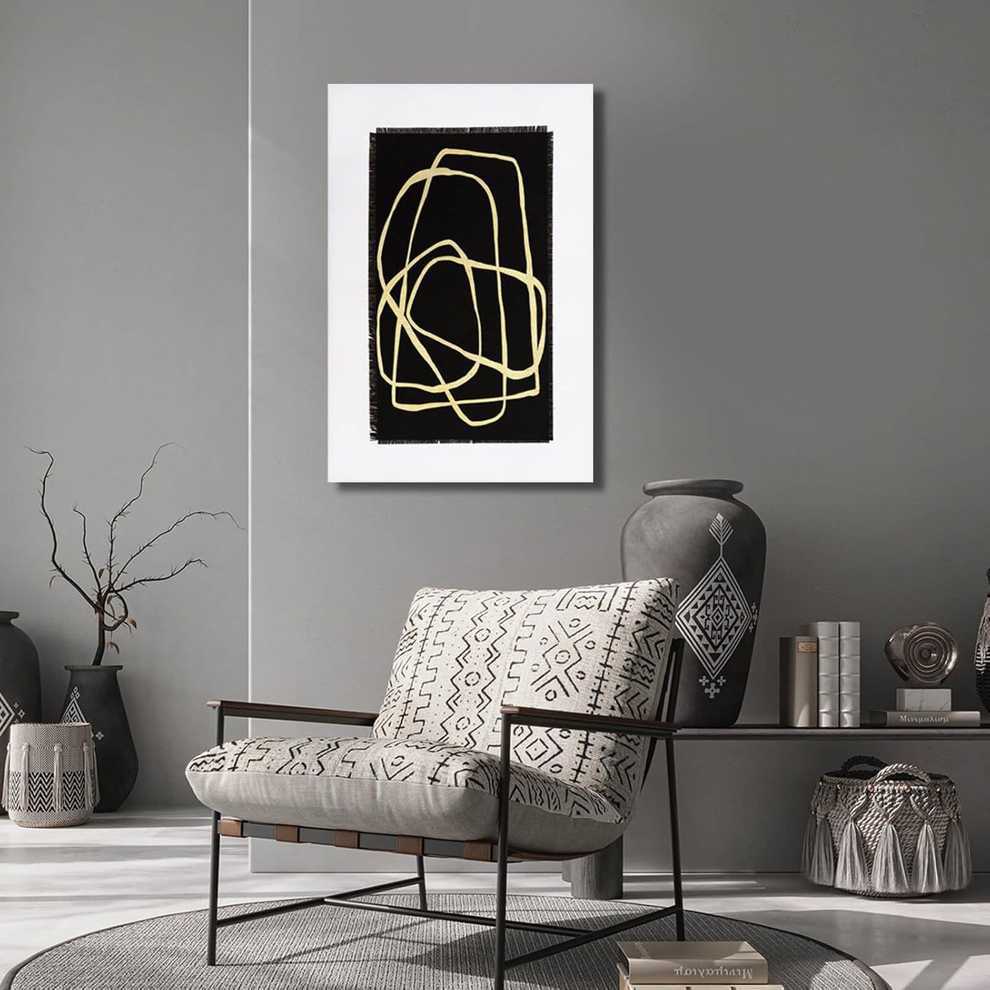 CHUDANHAO Minimalist Home Decor Black and Gold Canvas Painting Line Artwork Neutral Wall Art 24"x36" Bedroom Decorations Kitchen Art