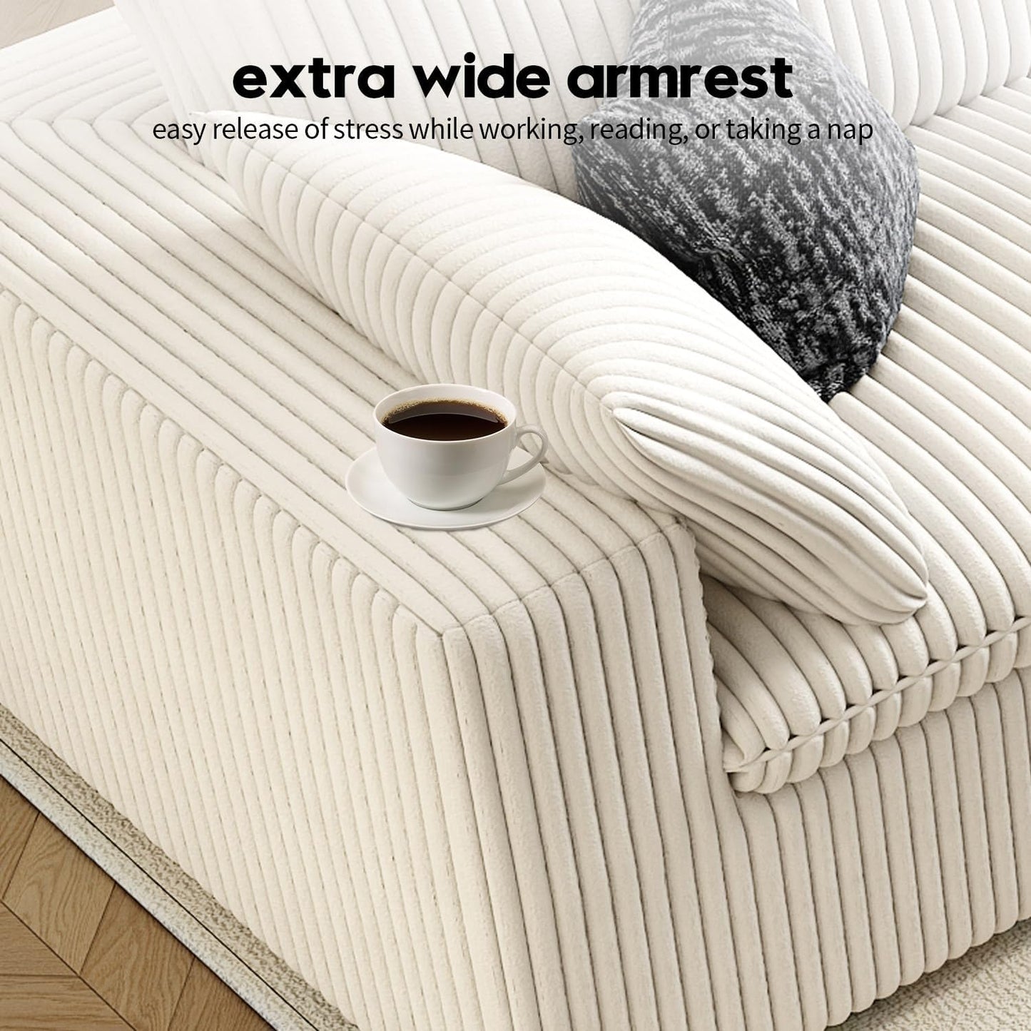 157.5" Cloud Couch Modular Sectional Sofa for Living Room,Modern Sofa with Deep Seat，4 Seater Boneless Couch,Comfy Upholstered Corduroy Couches for Apartment, Studio, Office,Bedroom，White