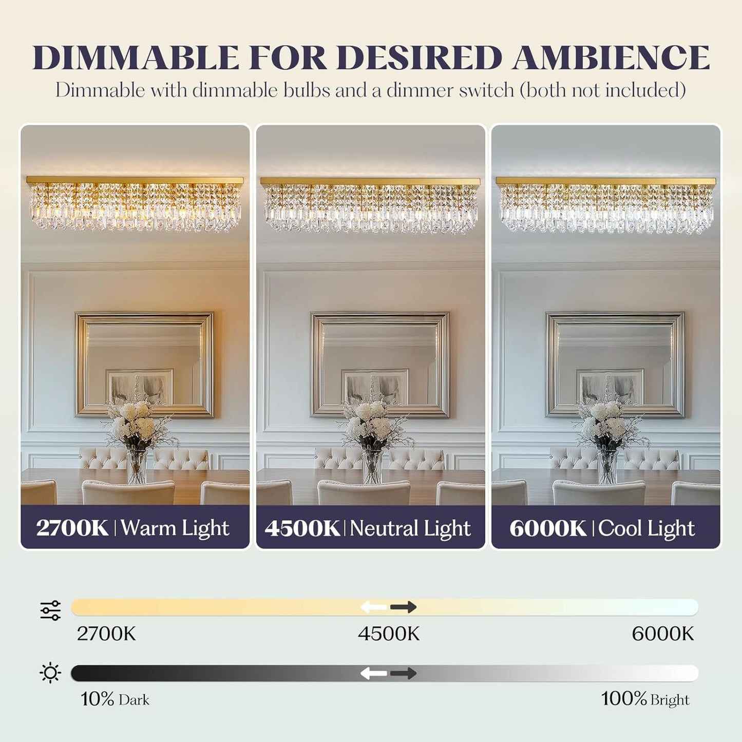 Rectangle Chandelier 8-Light Crystal Chandeliers, Modern Dining Room Light Fixture Luxury Gold Rectangular Flush Mount Chandelier Ceiling Light for Dining Room Living Room Kitchen Island Bar L40 Inch