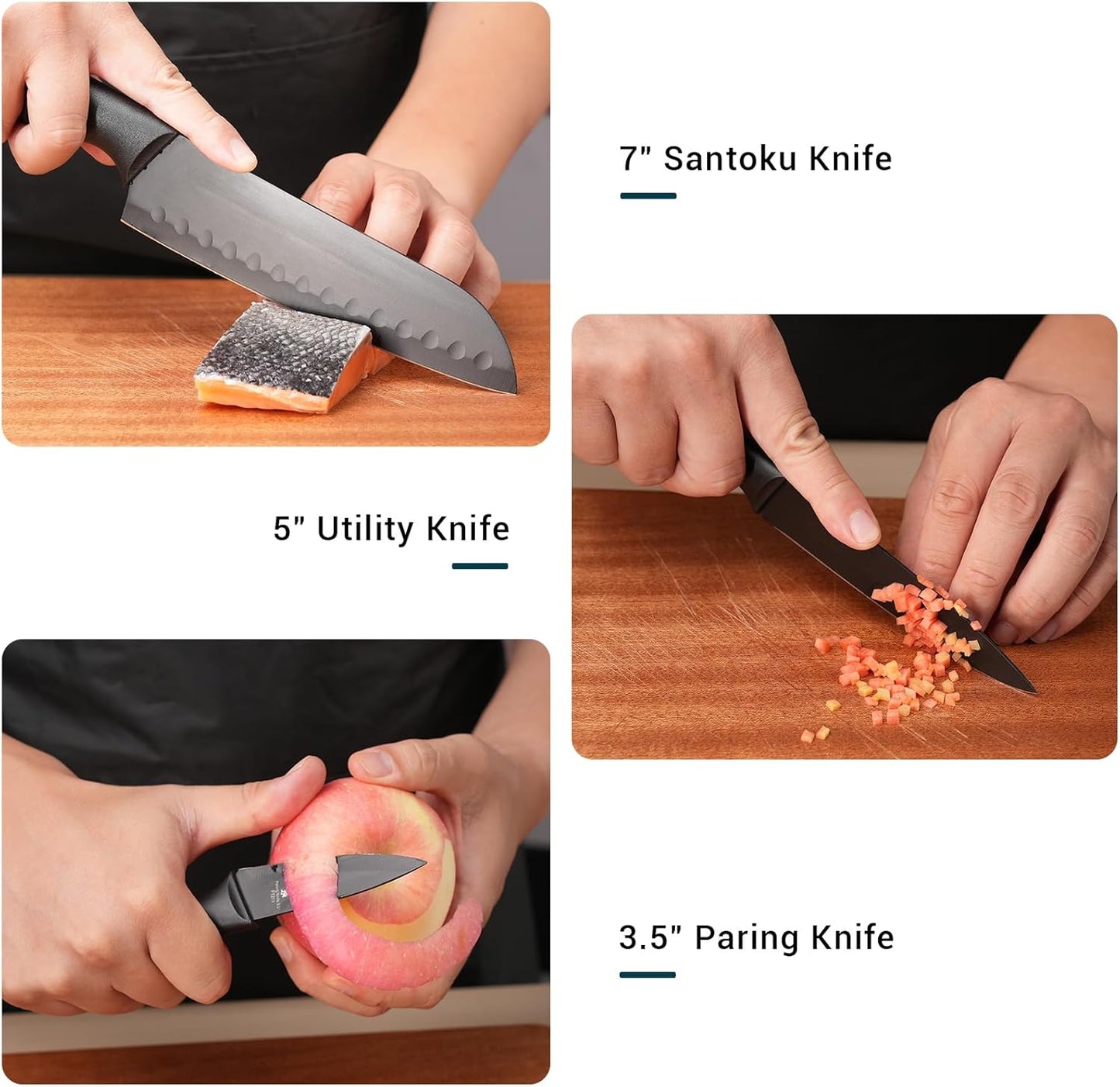 Zhang Xiao Quan Since 1628 15-Piece Kitchen Knife Block Set with Sharpening Steel Knive Set Ergonomic Handle Dishwasher Safe(Black)