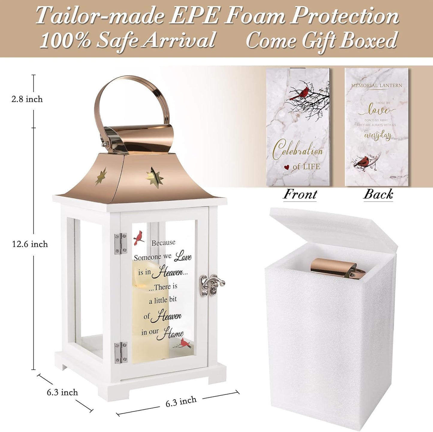 Memorial Lantern, Sympathy Gifts for Loss of Mom/Dad/Loved One, Bereavement Gifts, in Memory of Loved One Lantern,Celebration of Life, Memorial Gifts, Funeral Lantern,Because we Love is in Heaven