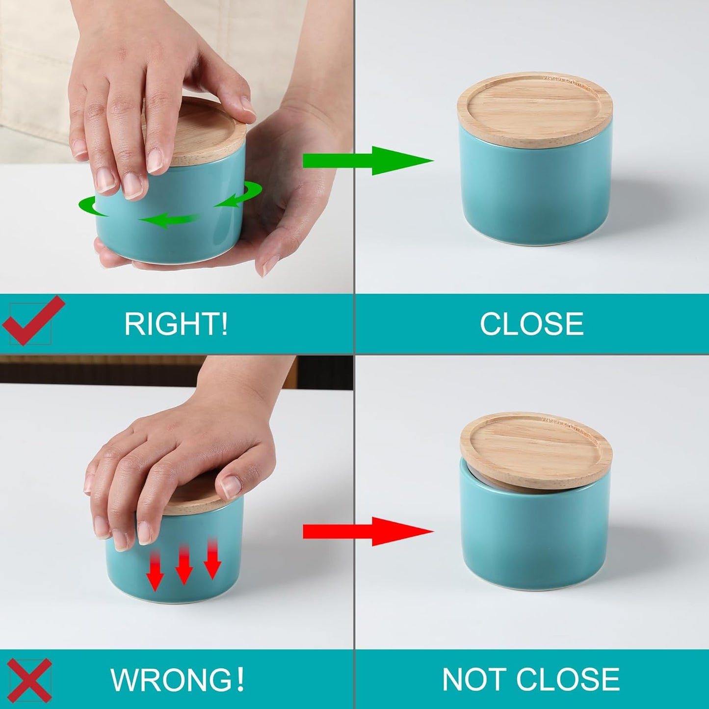 Sweejar Kitchen Canisters Ceramic Food Storage Jar, Stackable Containers with Airtight Seal Wooden Lid for Serving Ground Coffee, Tea, Sugar, Spice and More - 5 Fl Oz(Beige)