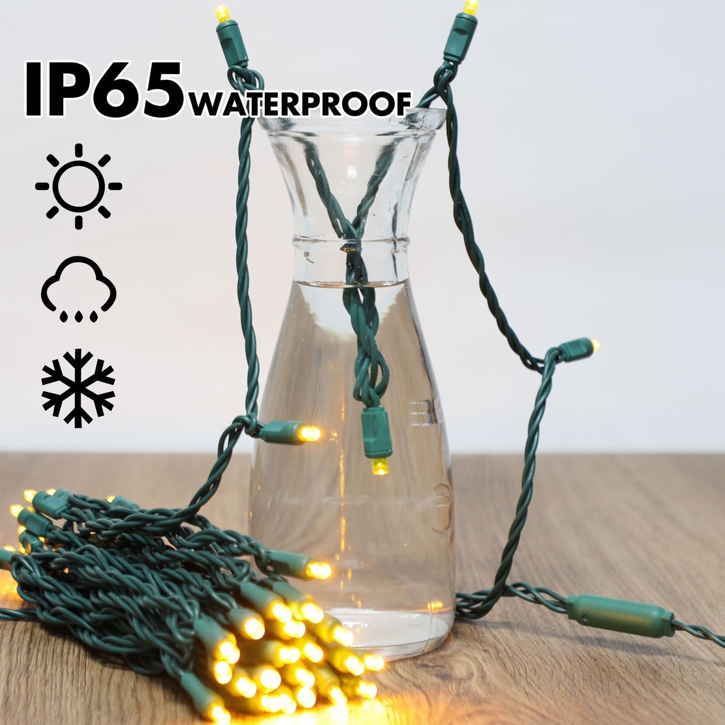50LED String Lights,LED Christmas Lights,6" SPACING,Green Wire,Yellow Colour,Commercial Grade
