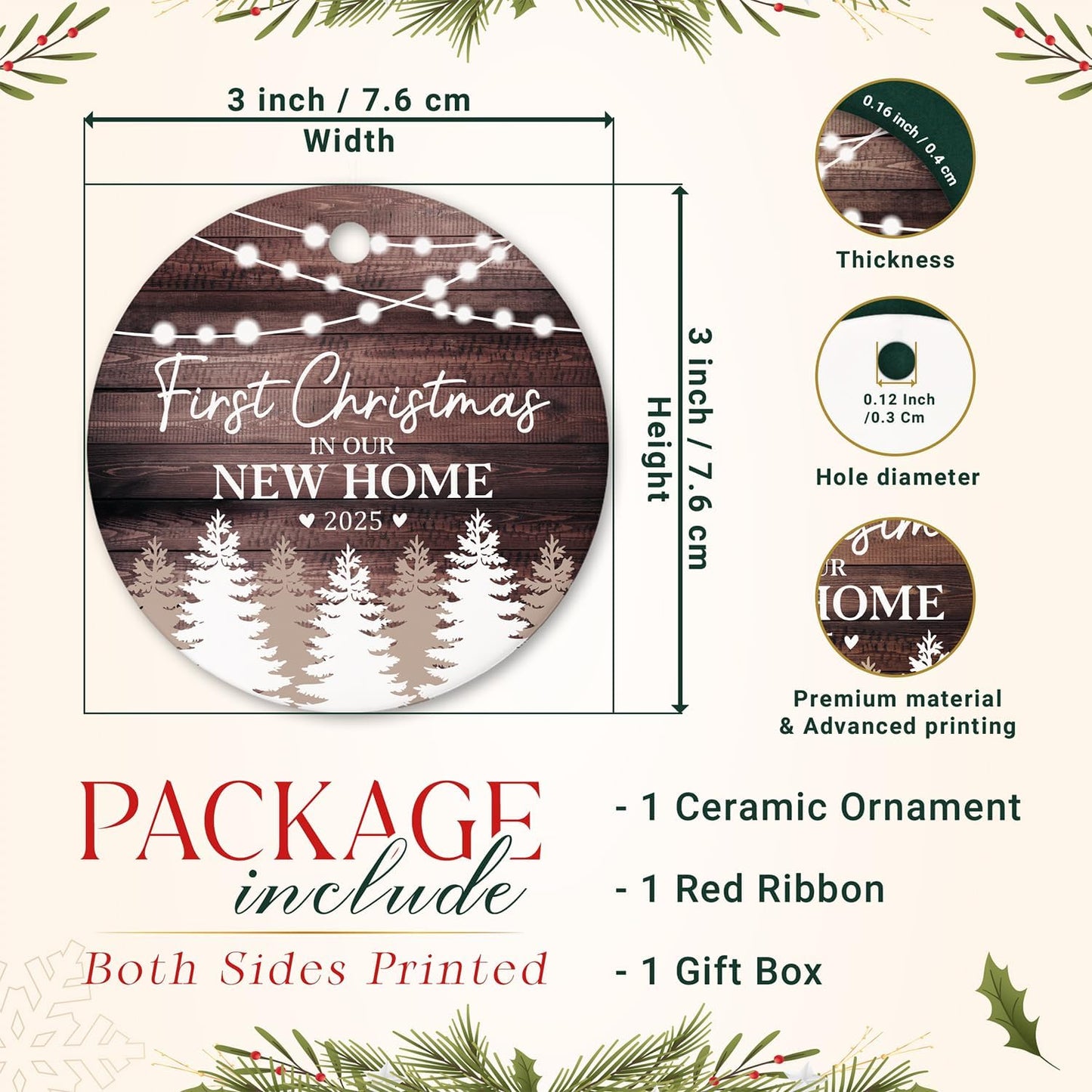 New Home Ornament 2025 - First Christmas in Our New Home Ornament - Housewarming Gifts for Women, Couples, Homeowners - First Home Gift Ceramic Christmas Ornament Keepsake, Home Décor 2025