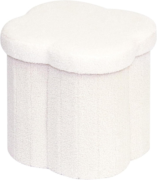 B FSOBEIIALEO Storage Ottoman Cube, Flowers Shaped Ottomans with Storage Foot Stool Footrest, Boucle Ottoman Seat for Dorm Room, Faux Teddy Fur, Cream White 15"x15"x15"
