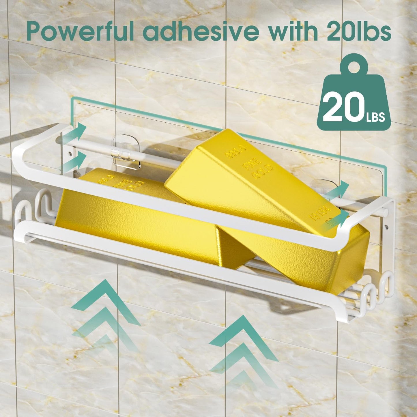 LUCYCAZ 4 Pack Wall Mounted Spice Rack with 16 Hooks, Spice Organizer Shelf for Stove Cabinet Pantry Door,Screw or Adhesive Spice Shelf Hanging Wall Spice Rack in Kitchen and RV (White, 4 PACK)