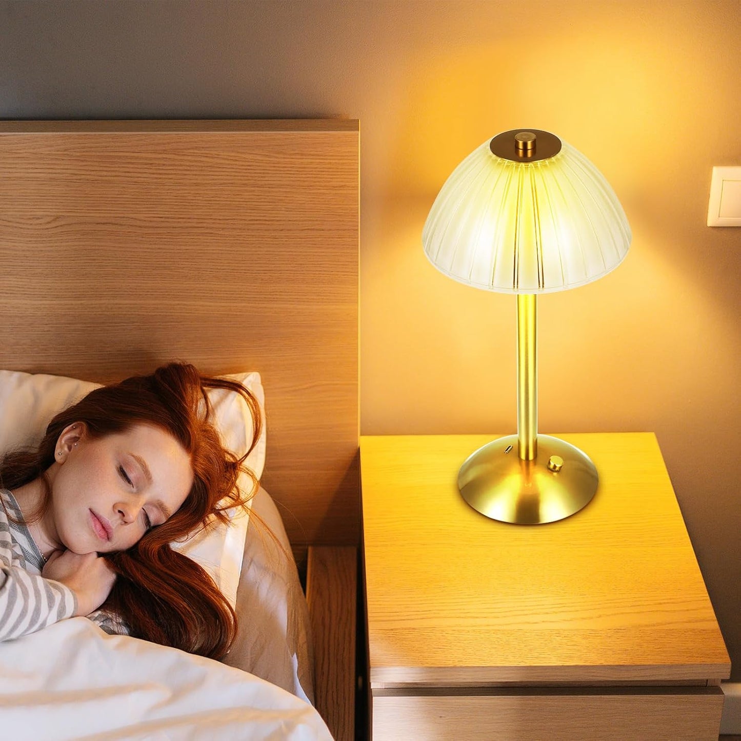 Liliful 1 Pcs LED Portable Cordless Table Lamp Touch Battery Operated Rechargeable Desk Lamp 3 Color Dimmable for Bedroom Living Room Dining (Mushroom Style,Gold)