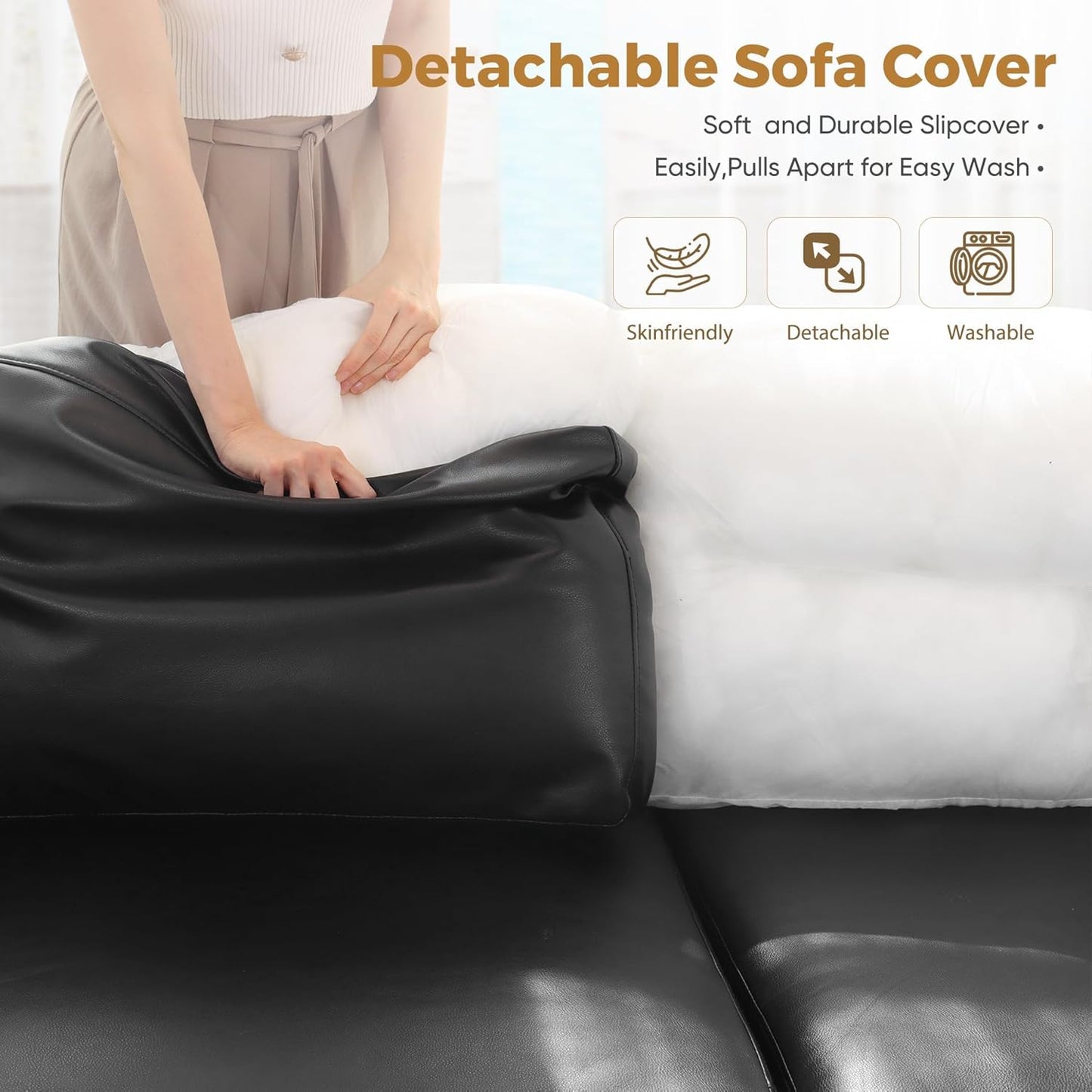 ABCASA Oversized 172.5" Faux Leather Modular Sectional Sofa, Modern Large 11 Seater U Shaped Couch with Storage Seat with Reversible Chaise Deep Seat for Living Room DIY Combination - Black