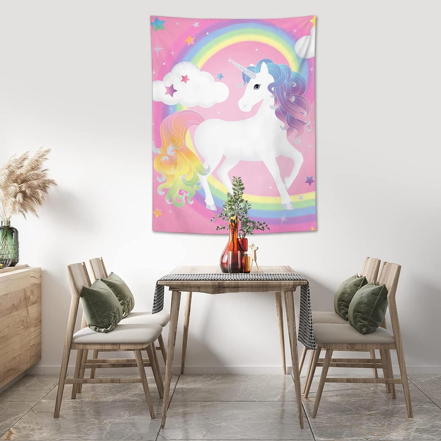 yowecso Unicorn Tapestry Rainbow Wall Hanging for Bedroom, Pink Unicorn Tapestries Aesthetic Wall Decor for Home, Dorm, Living Room - 60"x90"