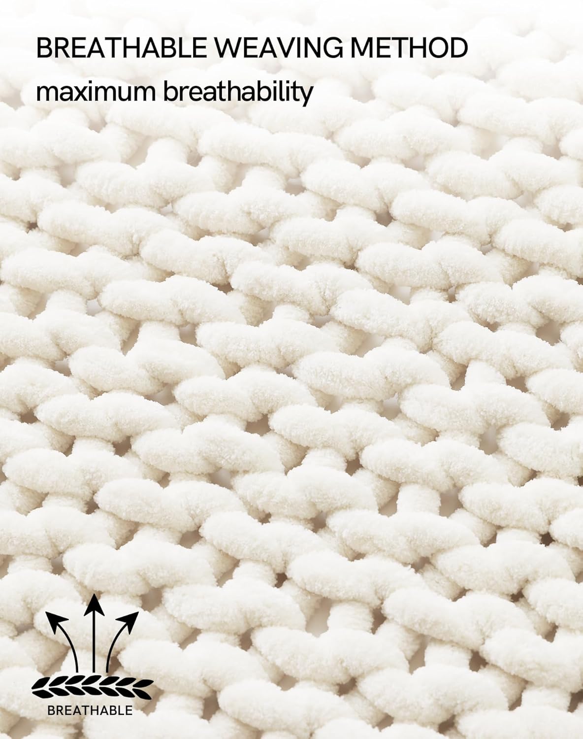 YnM Chunky Throw Blanket, Medium-Weight, Hand Knitted with Chenille Yarn, Skin Friendly, Ventilated and Breathable, Machine Washable, Home Décor Piece for Couch Sofa and Bed (Butter Cream, 80x87 Inch)